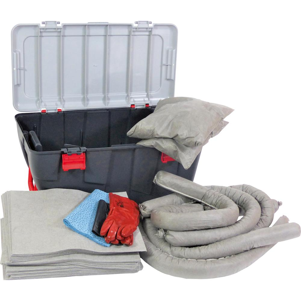 Universal-Notfallset im Kunststoffkoffer Notfallset, Koffer, grau, Aufnahme 75L PP-Bindevlies hohe Aufnahmekapazität