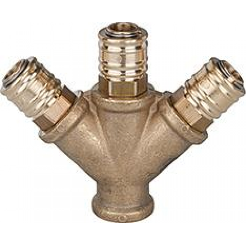 Druckluftverteiler, 3 Abgänge Verteiler 3-fach, Messingmit Kupplungen NW7,2, IG G3/8" RIEGLER
