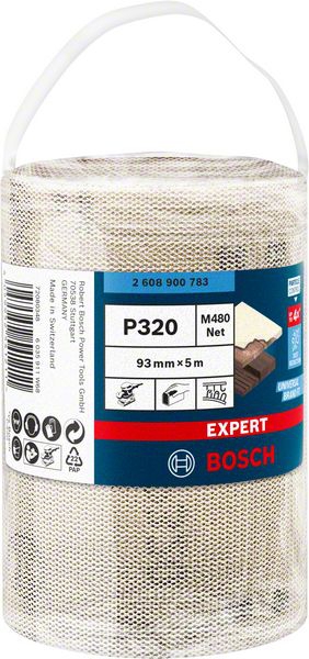 Bosch EXPERT M480 Schleifnetzrolle, 93 mm, 5 m, K 320. Für Handschleifen