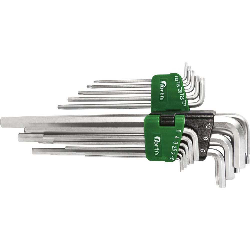 Winkelschraubendreher-Satz für 6-kant und TORX, lang Winkelschraubendreher- Satz im Kunststoffhalter 18-teilig 1,5-10/T10-T50 FORTIS