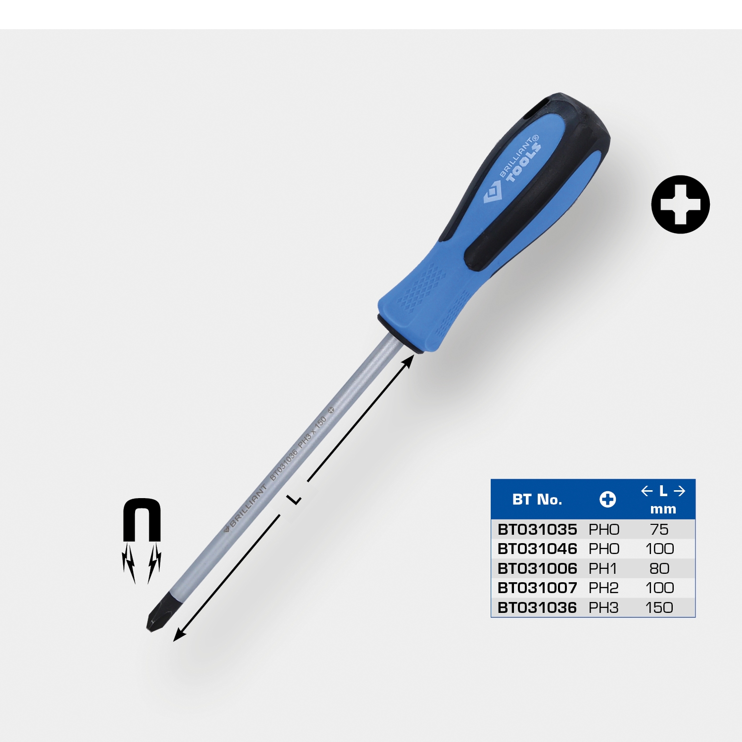 Brilliant Tools  Schraubendreher Kreuzschlitz, PH1 x 80 mm