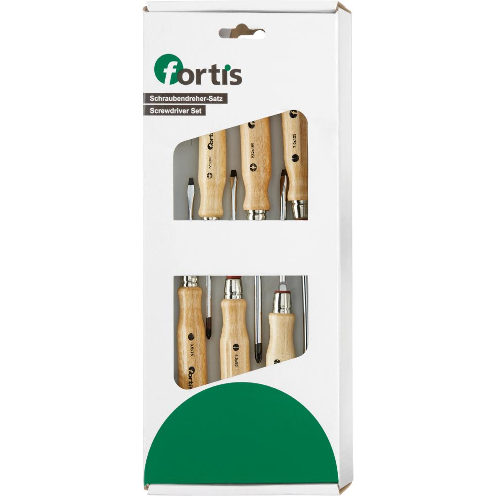 Schraubendreher-Satz, mit Holzgriff 6-teilig Schlitz/PZ Holzheft FORTIS