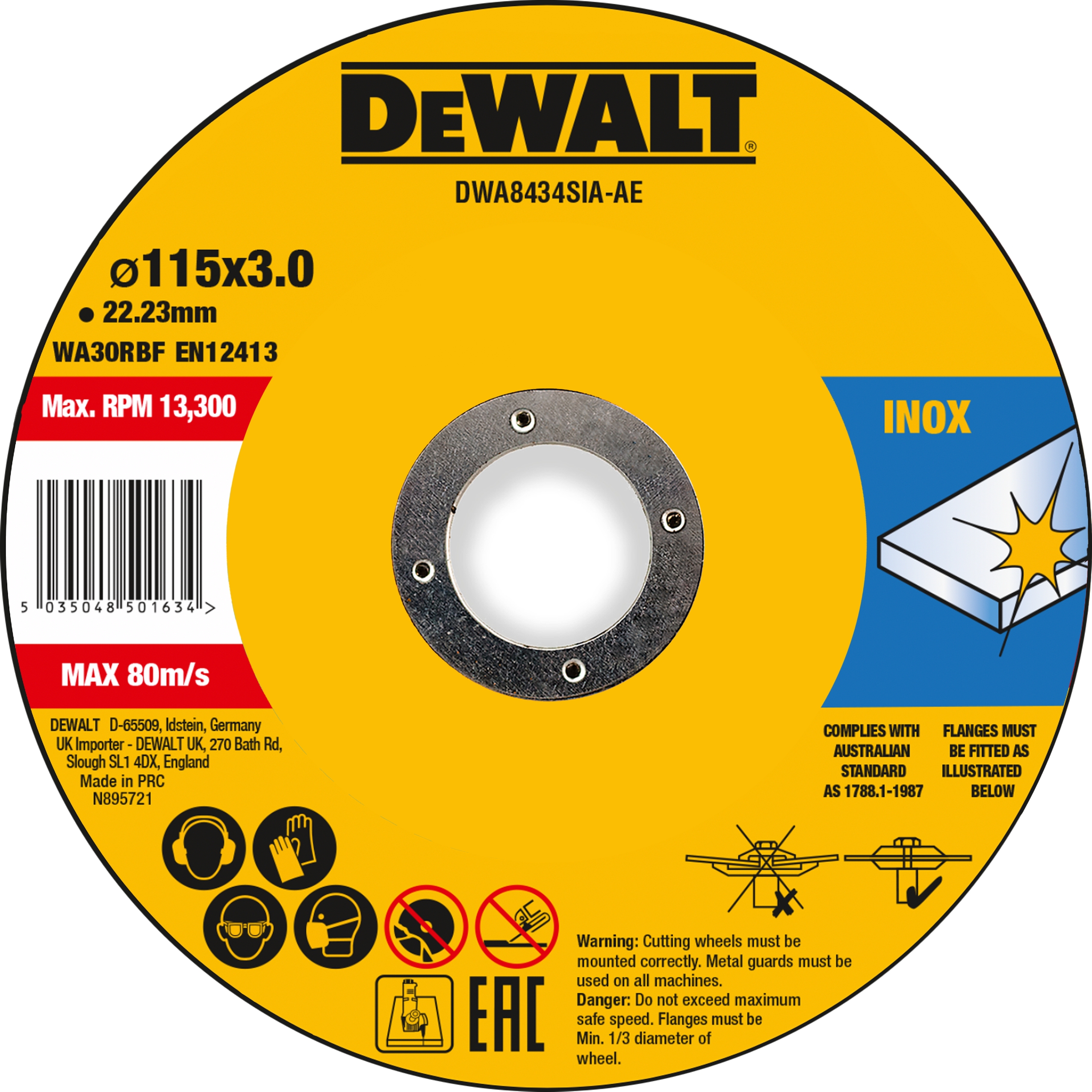 Dewalt DWA8434SIA-AE,  Trennscheibe 115x3x22,23 mm Inox, High Performance Trennscheibe 115x3x22,23 mm Inox Typ 42 (gekröpft)