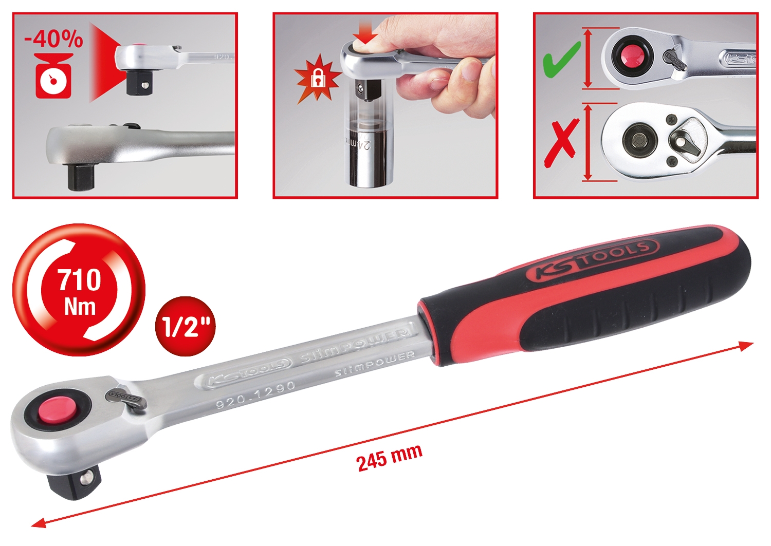 KSTOOLS 1/2" SlimPOWER Umschaltknarre,72 Zahn
