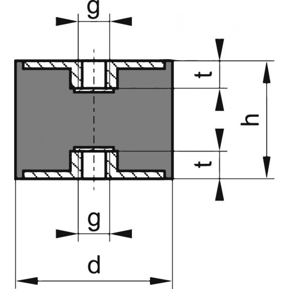 Gummi-Metall-Puffer, Ausführung C, 2 Innengewinde zylindrisch Typ D40x H30mm M8 NR57