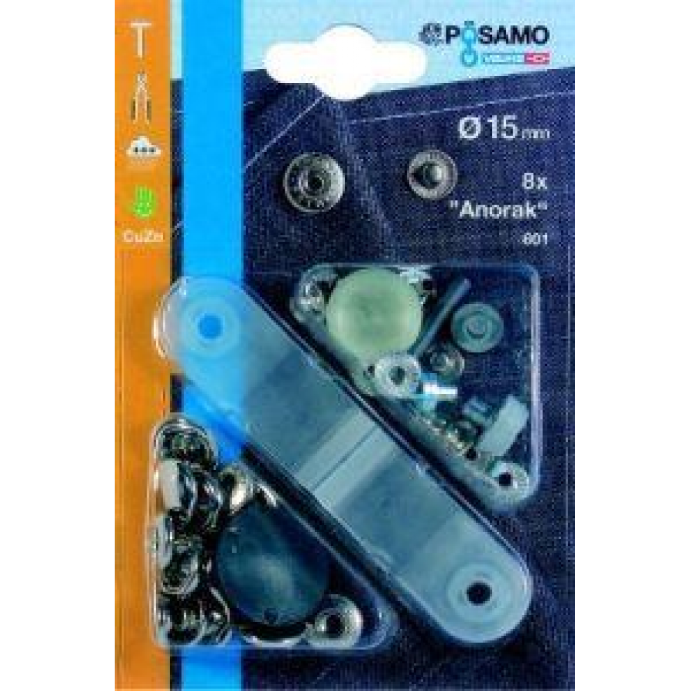 Nähfrei-Druckknopf Anorak 15 mm Innendurchmesser MS-vernickelt PÖSAMO SB 8 Stück