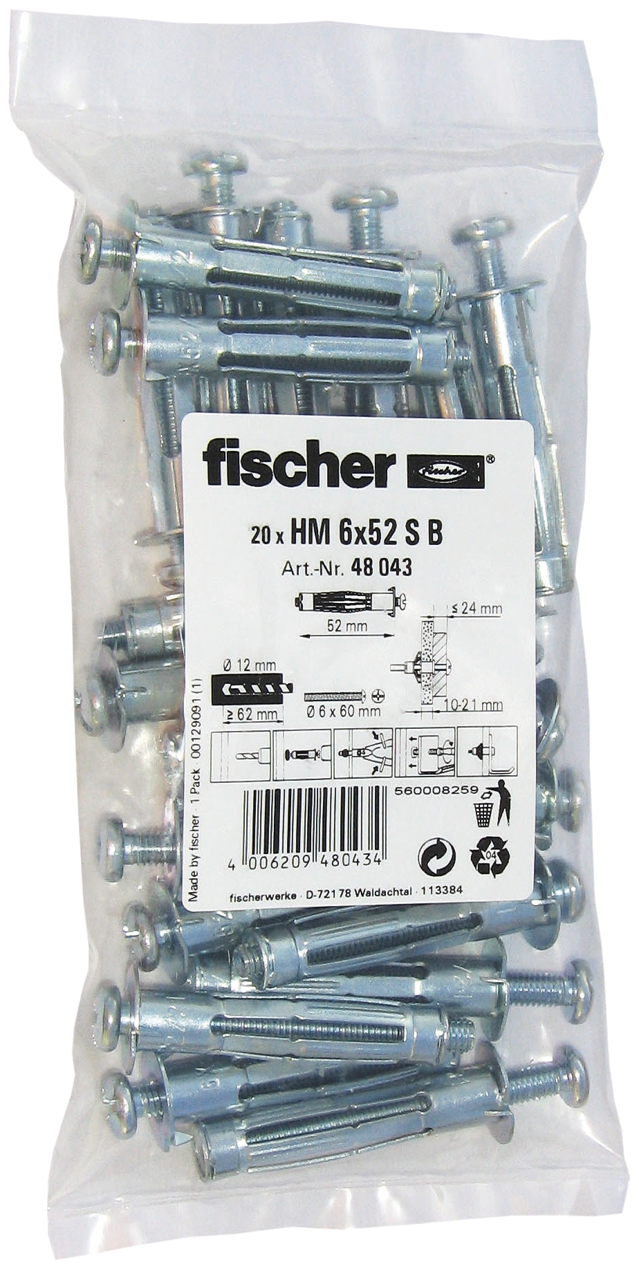 Fischer HM 6 x 52 S B. Der vielseitige Hohlraumdübel aus Metall mit metrischer Schraube.