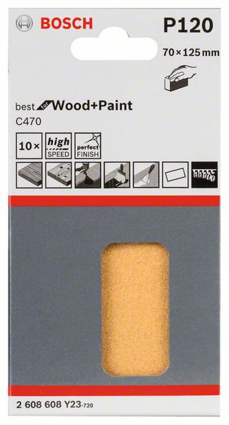Bosch Schleifblatt C470, 70 x 125 mm, 120, ungelocht, 10er-Pack
