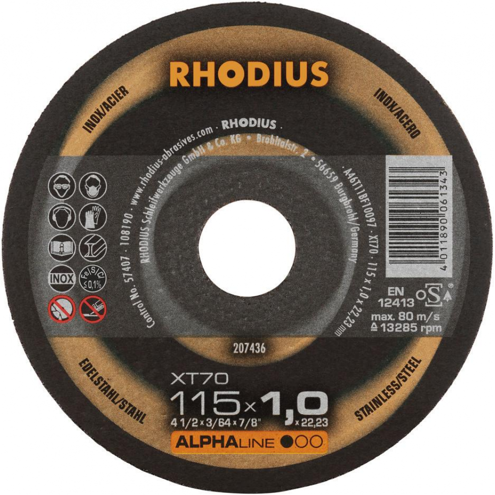 Trennscheibe XT70 für Edelstahl 115 x 1,0mm Rhodius