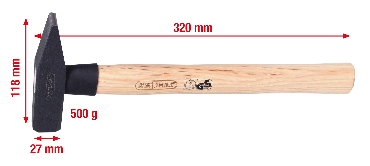 KSTOOLS Schlosserhammer mit Hickorystiel, 500g
