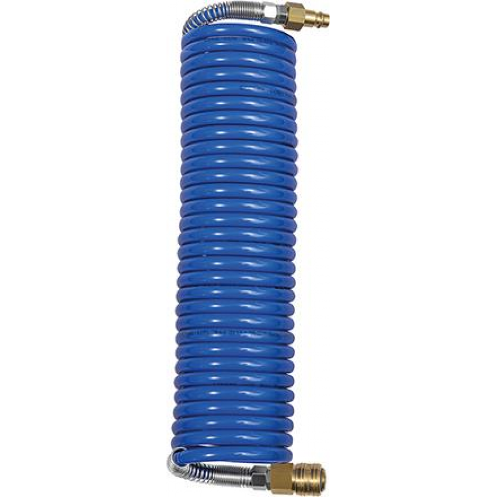 Spiralschlauch aus Polyamid PA12, mit Kupplung NW 7,2 und Stecknippel, Messing blank PA blau, u Stecker NW7,12x9mm 5m, RIEGLER