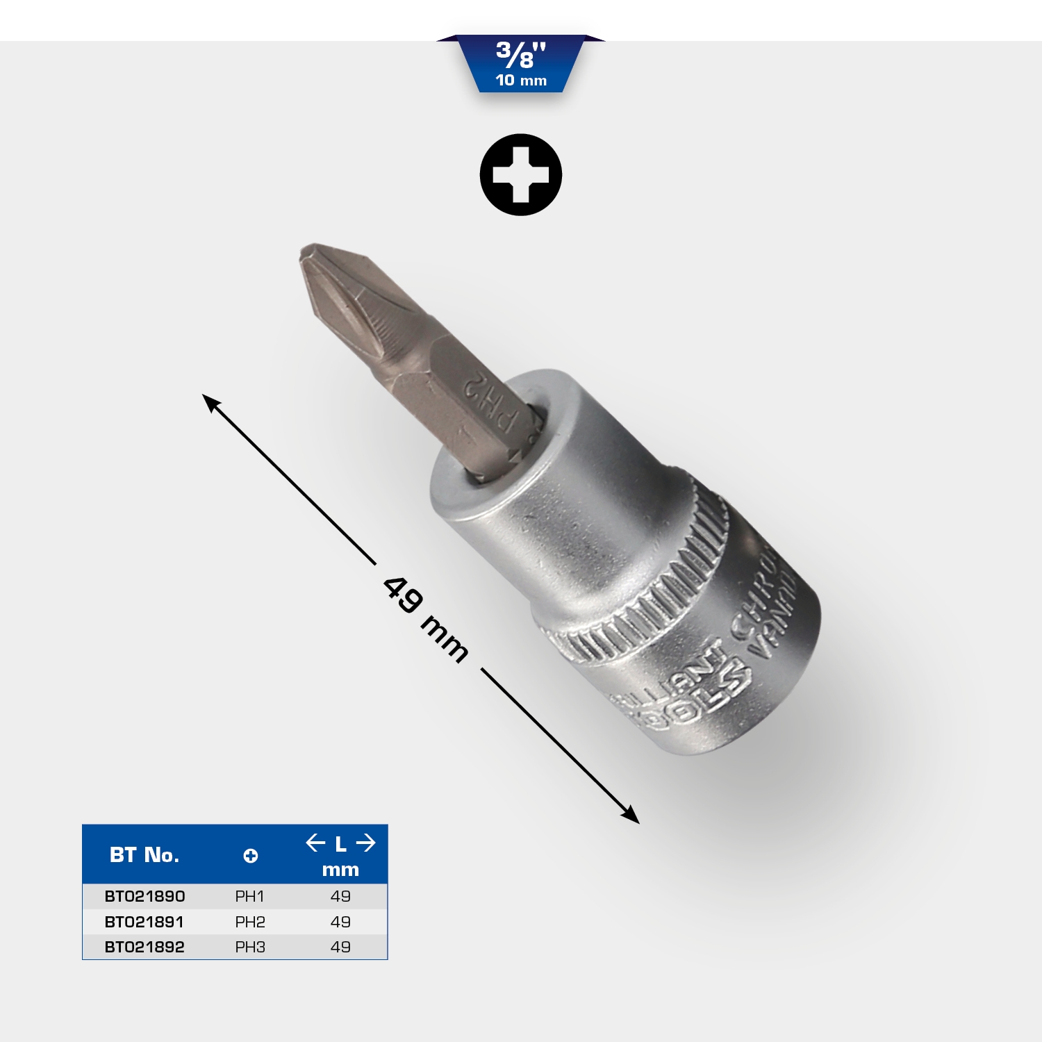 Brilliant Tools  3/8" PH Kreuzschlitz Bit-Stecknuss, PH1