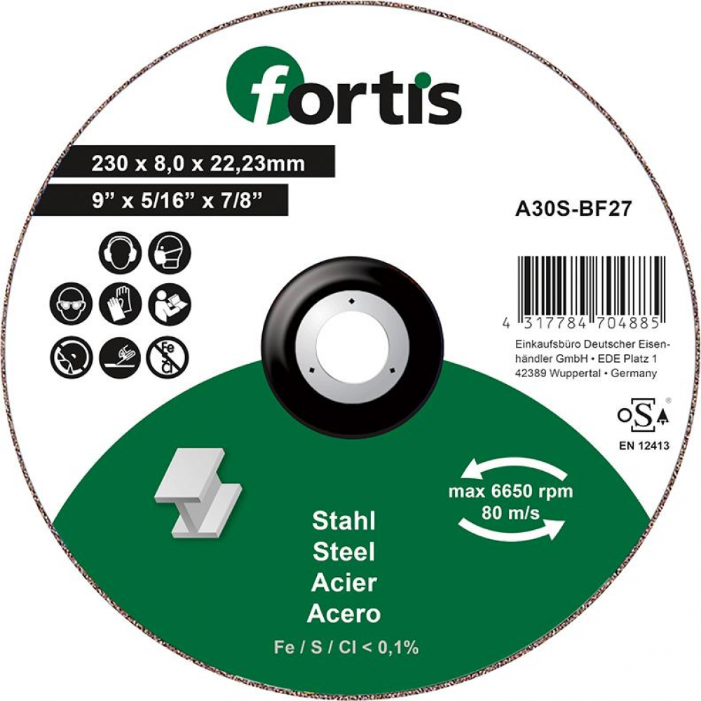 Schruppscheibe für Stahl 230 x 8,0mm FORTIS