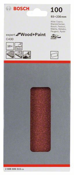 Bosch Schleifblatt C430, 93 x 230 mm, 100, ungelocht, gespannt, 10er-Pack