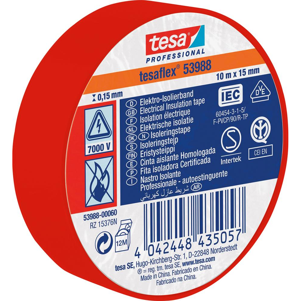tesaflex PVC-Elektroisolierband 53948 25m x 19mm, rot