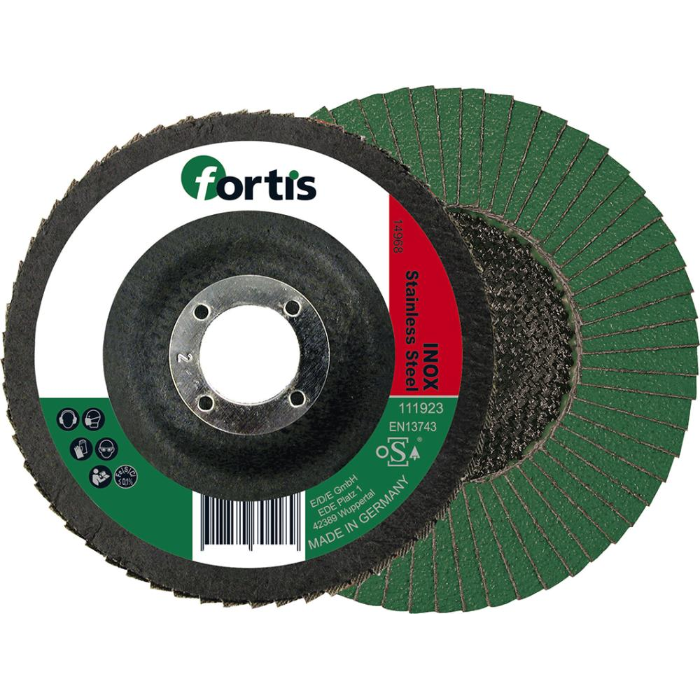 Fächerschleifscheibe, Keramikkorn, gewölbt Inox125mm K40 FORTIS