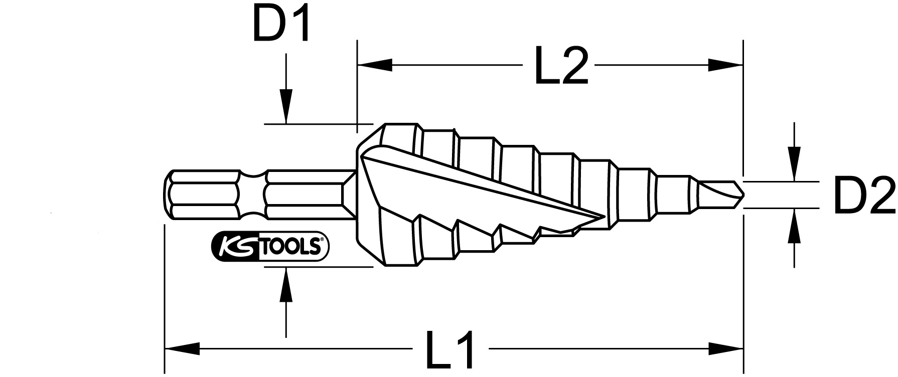 KSTOOLS 1/4" HSS-TiN Stufenbohrer-Bit,Ø 4-30mm, 14 Stufen