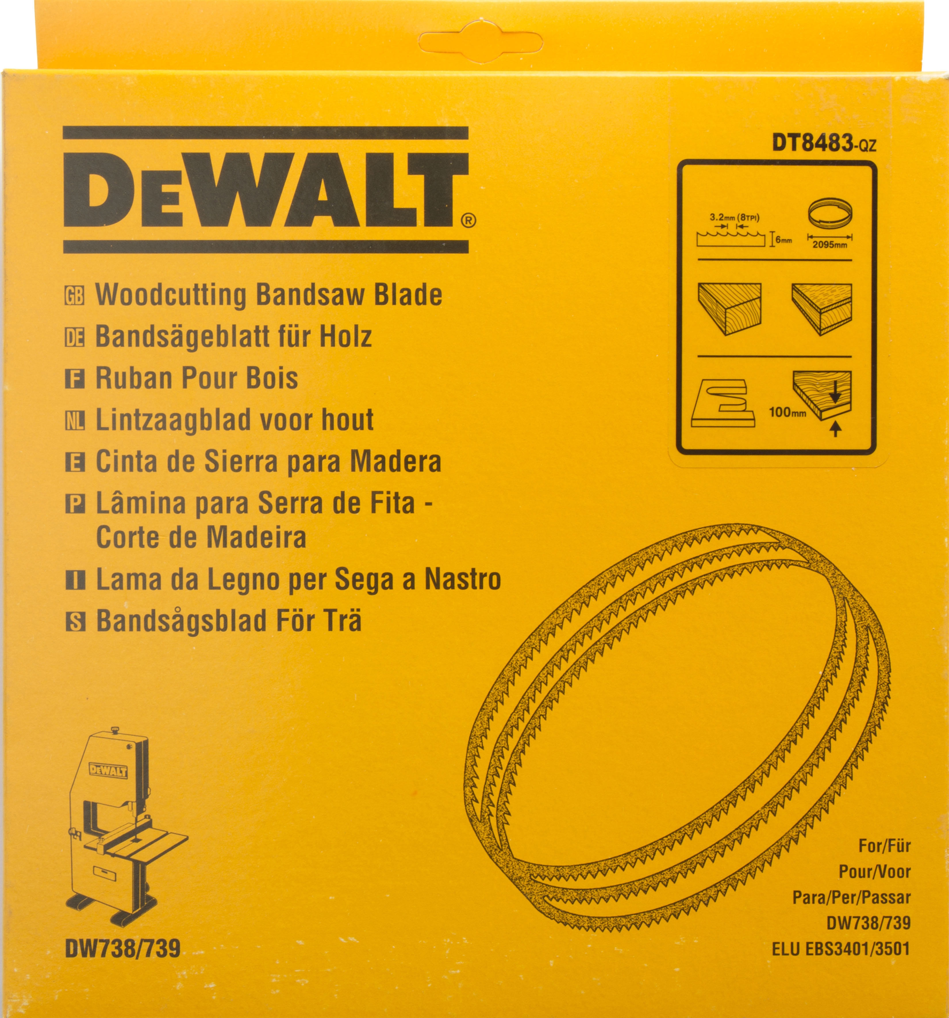 Dewalt DT8483-QZ,  Bandsaegebl 2095x6x0,6mm 3,2mm, Bandsägeblätter für DW 738 / DW 739 / Länge: 2095mm / Breite: 6mm / Dicke: 0.6mm / Zahnteilung: 3.2mm