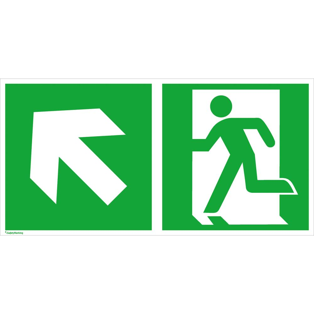Rettungsschild, Notausgang links hoch mit Richtungspfeil Fluchtwegschild Alu B300x H150 mm rechts Pfeil aufwärts langnachleuchten