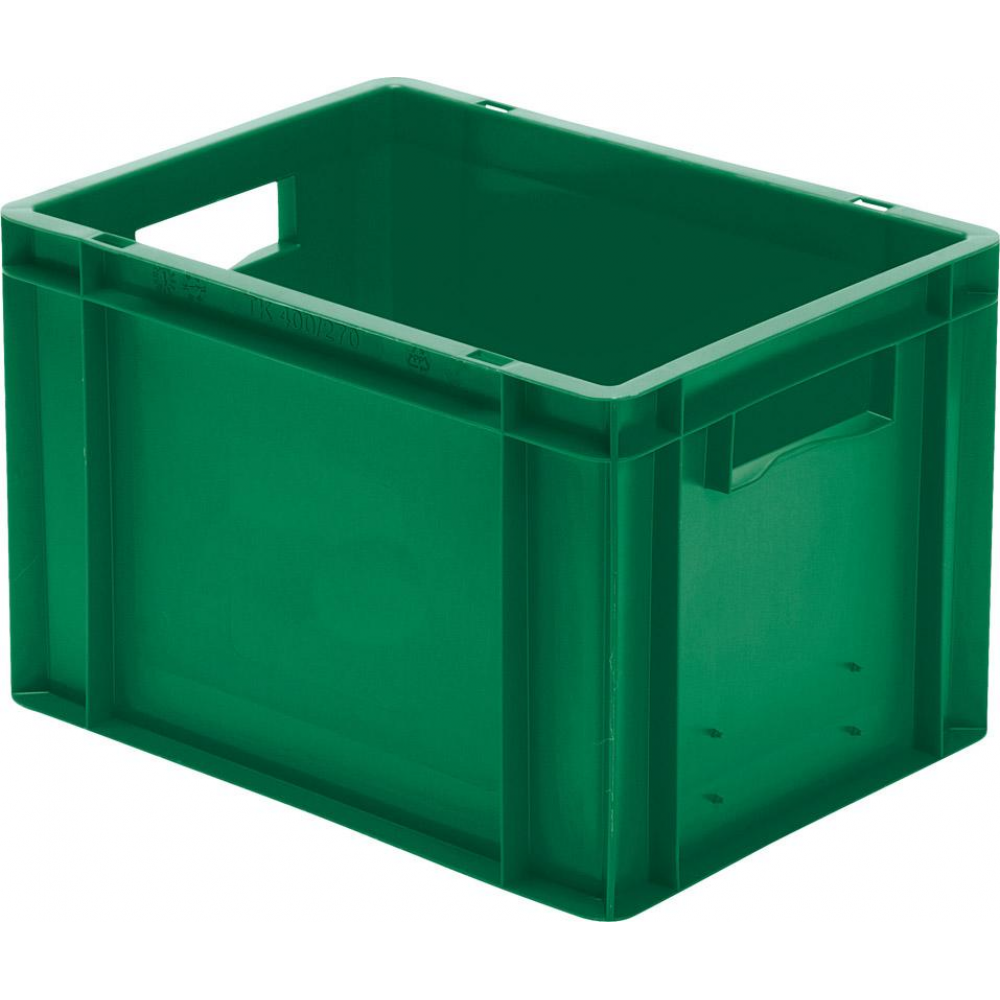 Transportkasten TK 400/270-0, Wände und Boden geschlossen Transport-Stapelkasten B400x T300x H270 mm grün, mit Griffloch