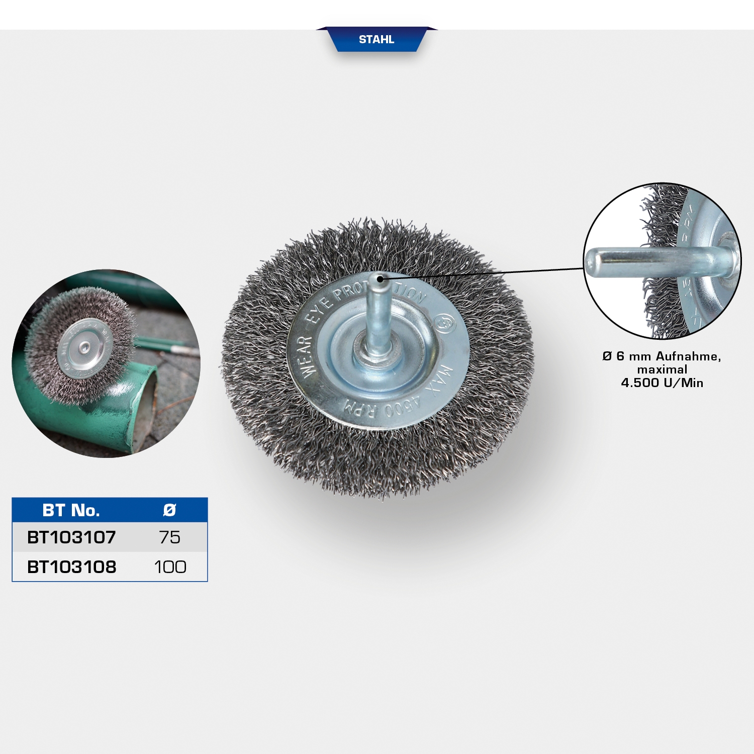 Brilliant Tools  Scheibenbürste, Ø 75 mm mit 6 mm Aufnahme