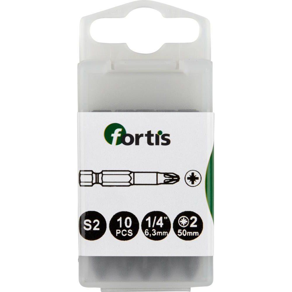 Bit 1/4" für Kreuzschlitz-Schrauben PZ zähhart DIN3126 E6,3 PZ2x50mm 10er Pack FORTIS