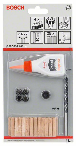 Bosch 32-tlg. Holzdübel-Set, 6 mm