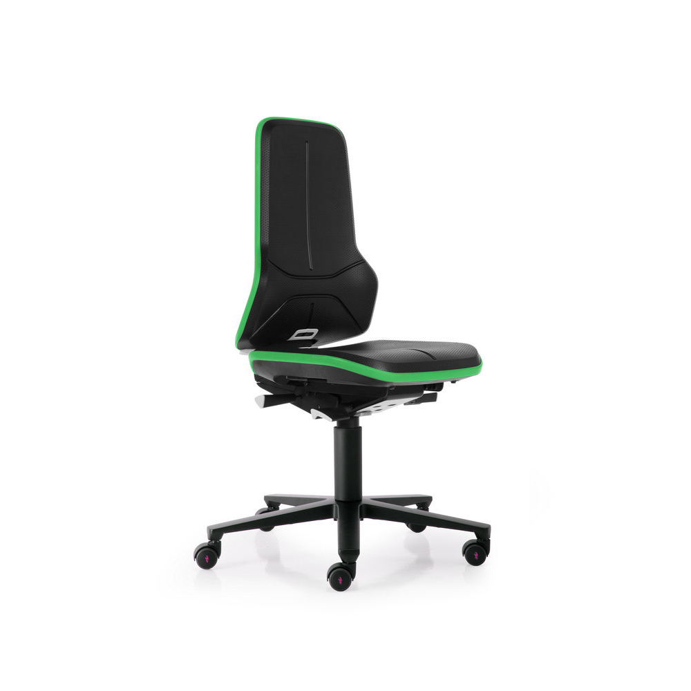 Basisstuhl Modell ESD Neon 2, Synchrontechnik Bimos Arbeitsstuhl grün Sitzhöhe 450-620 mm mit Rollen, ohne Polster