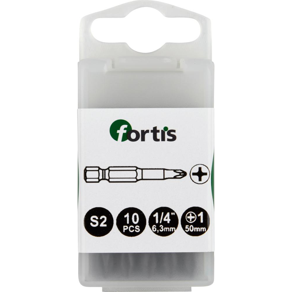 Bit 1/4", für Kreuzschlitz-Schrauben PH zähhart DIN3126" E6 3,PH1x50mm 10er Pack FORTIS