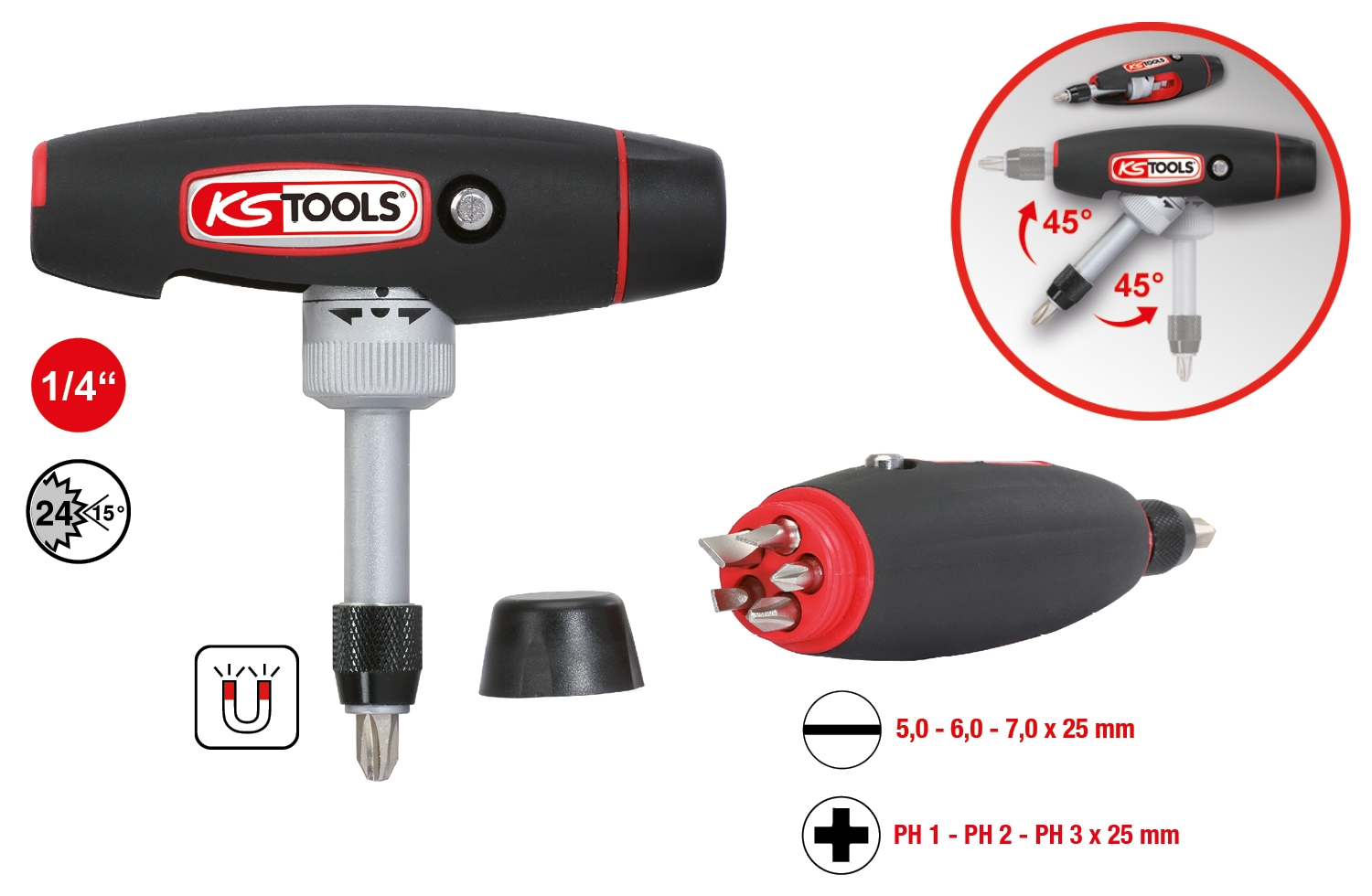 KSTOOLS 1/4" T-Griff Ratschen-Bit-Schraubendreher, 7-tlg