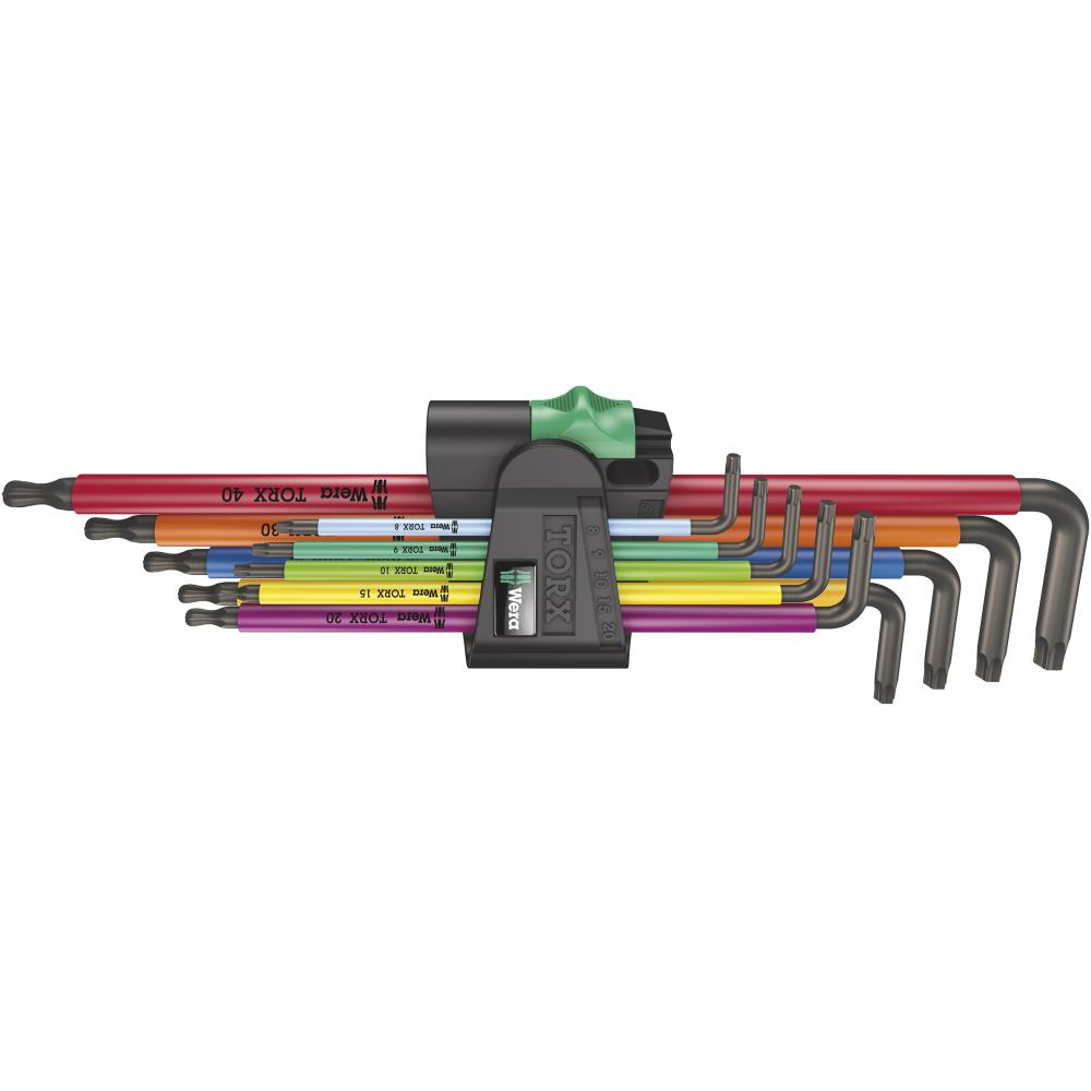 Winkelschraubendreher-Satz für TORX, mit Kugelkopf, lang, Nr. 967/9 TX XL 1 Winkelschraubendreher- Satz 9-teilig T8-T40 Color Wera