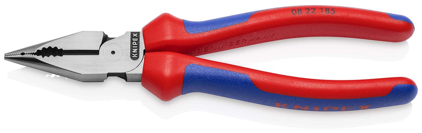 KNIPEX 08 22 185 Spitz-Kombizange mit Mehrkomponenten-Hüllen schwarz atramentiert 185 mm