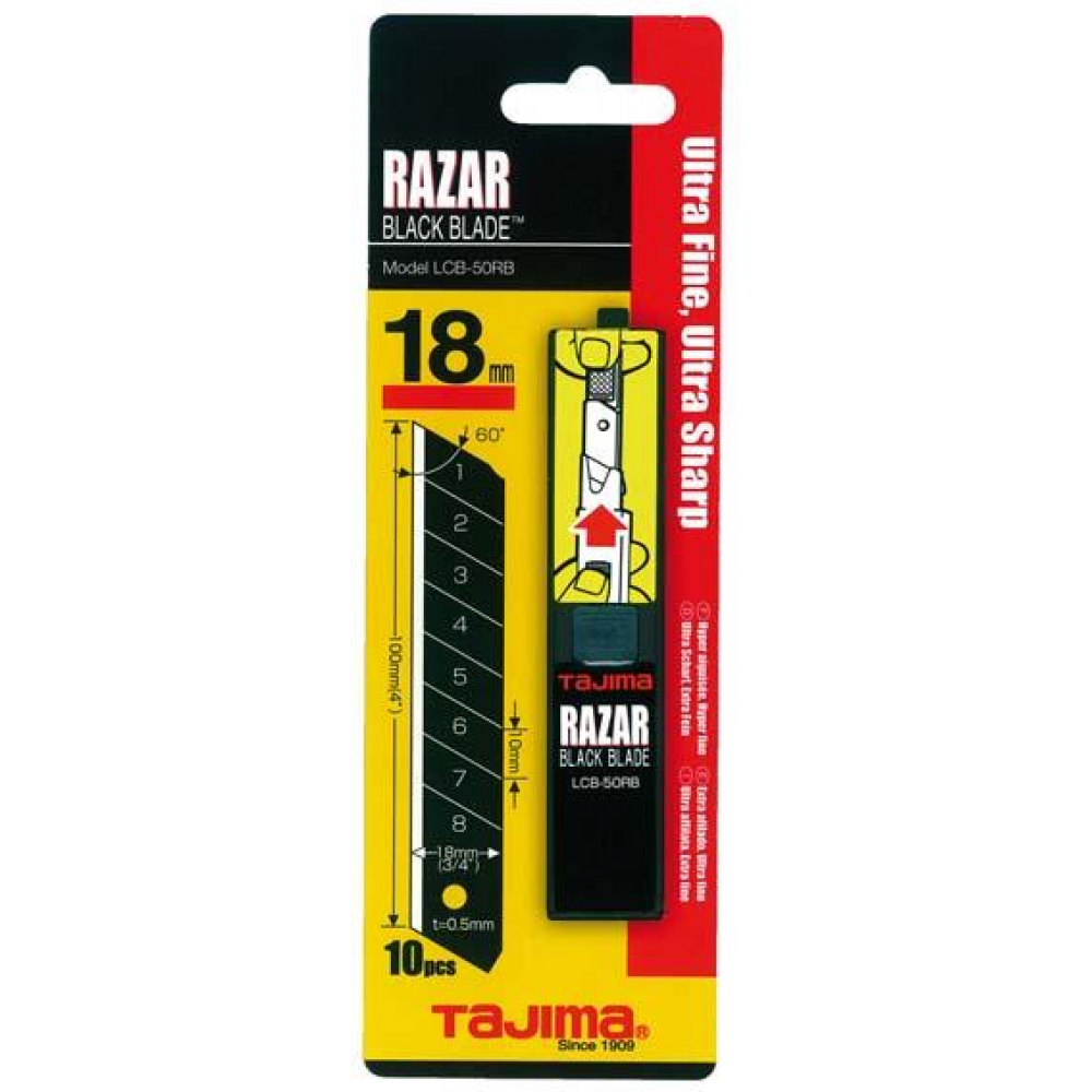 Abbrechklinge RAZAR BLACK BLADE, 18 mm Klingen 18mm LCB50RBC VE10 Tajima