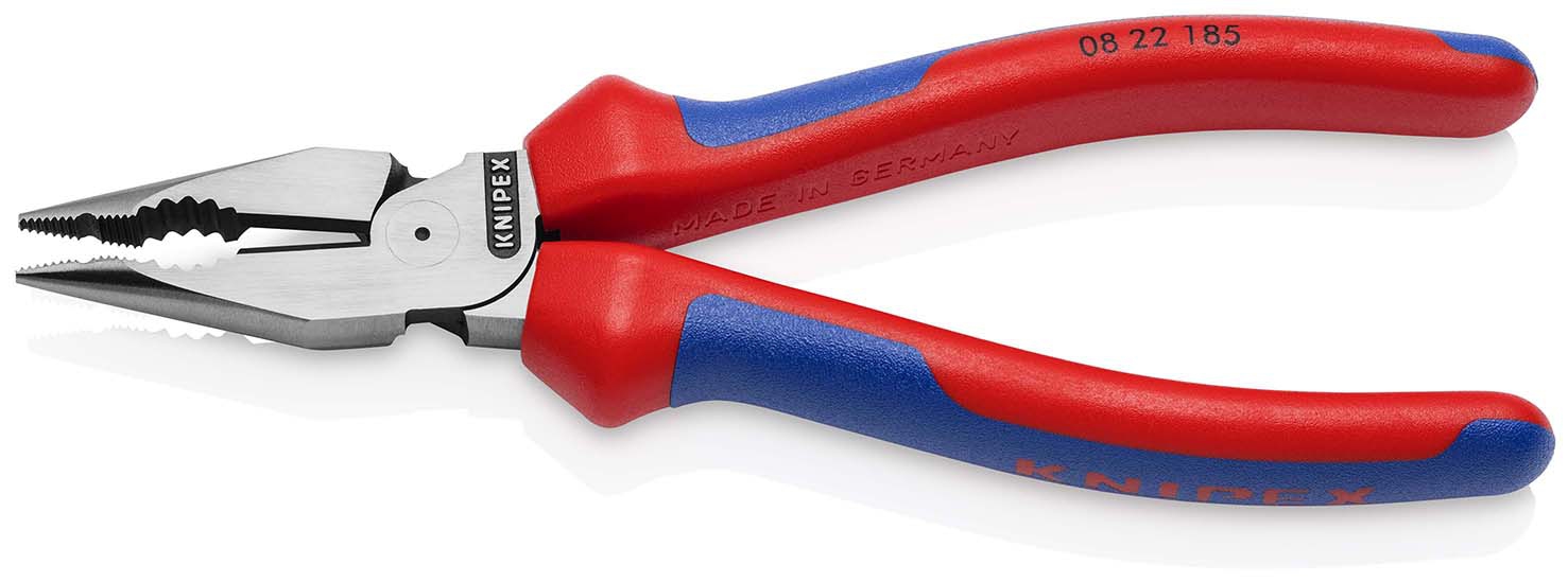KNIPEX 08 22 185 Spitz-Kombizange mit Mehrkomponenten-Hüllen schwarz atramentiert 185 mm