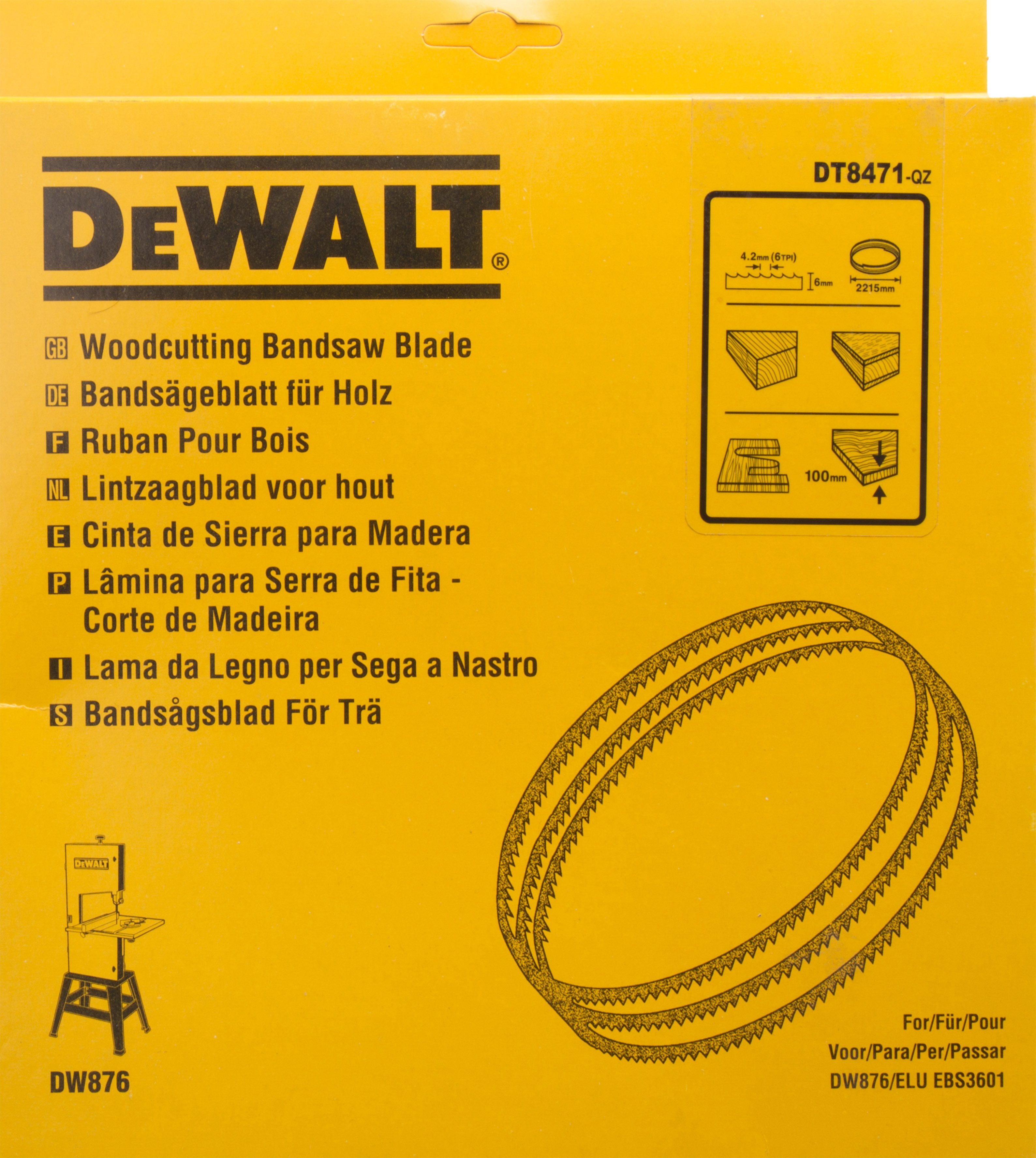Dewalt DT8471-QZ,  Bandsaegebl 2215x6x0,4mm 4,2mm, Bandsägeblätter für DW 876 / Länge: 2215mm / Breite: 6mm / Dicke: 0.4mm / Zahnteilung: 4.2mm