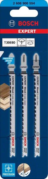 Bosch EXPERT ‘Wood 2-side clean’ T 308 BO Stichsägeblatt, 3 Stück. Für Stichsägen