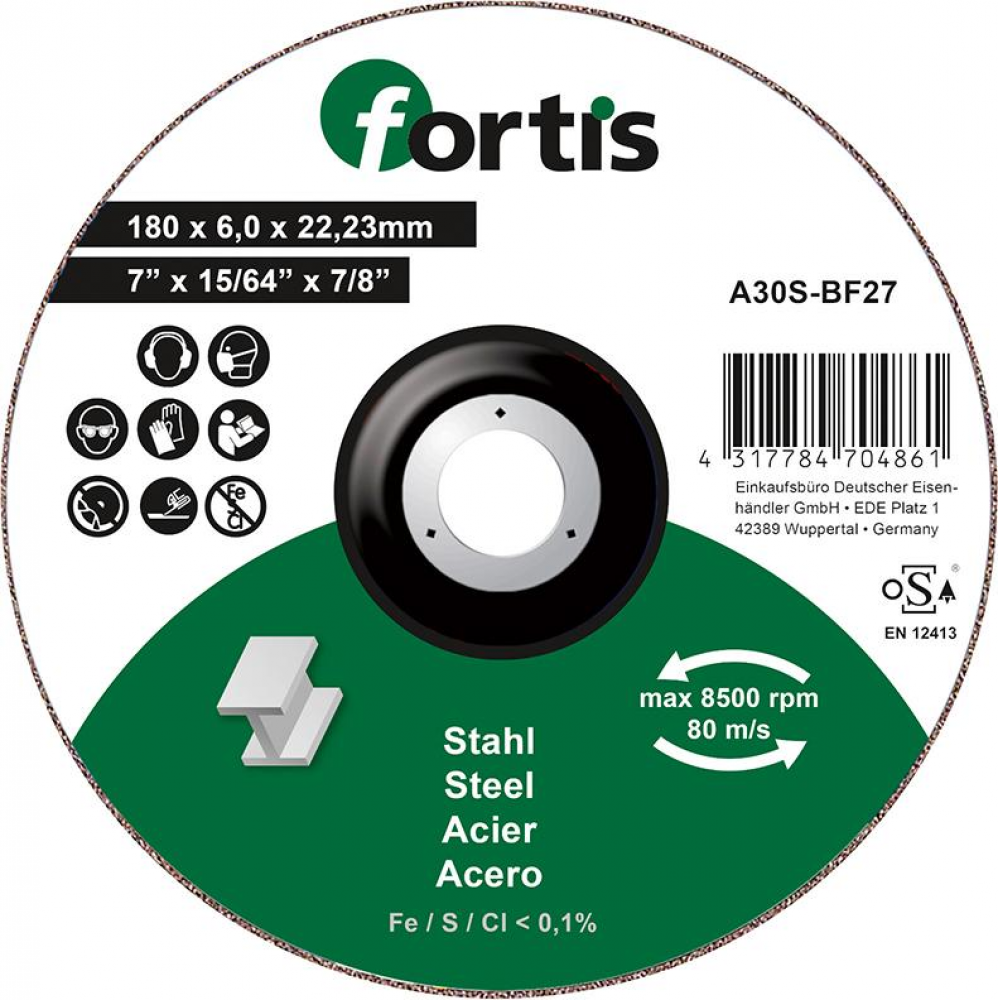 Schruppscheibe für Stahl 180 x 6,0mm FORTIS