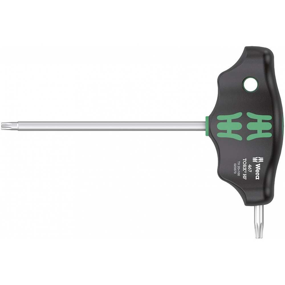 Schraubendreher mit Quergriff für TORX-Schrauben, Seitenabtrieb und Haltefunktion, Nr. 467 HF T-Griff-Schraubendreher T20x100mm Wera