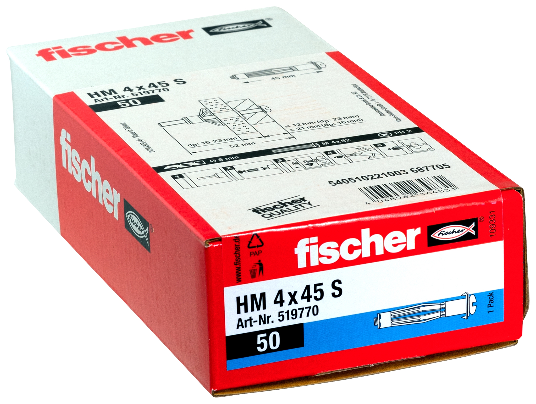 Fischer HM 4 x 45 S. Der vielseitige Hohlraumdübel aus Metall mit metrischer Schraube.
