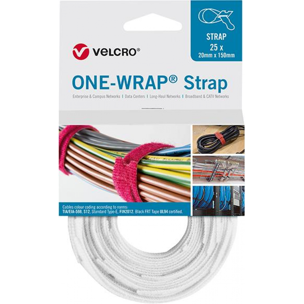 Klettkabelbinder ONE-WRAP Strap 20 x 330 mm weiß VELCRO 25 Stück