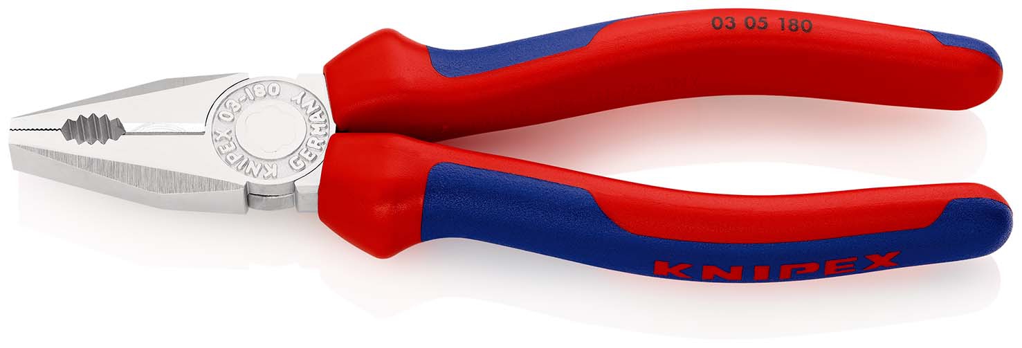KNIPEX 03 05 180 SB Kombizange mit Mehrkomponenten-Hüllen verchromt 180 mm (SB-Karte/Blister)