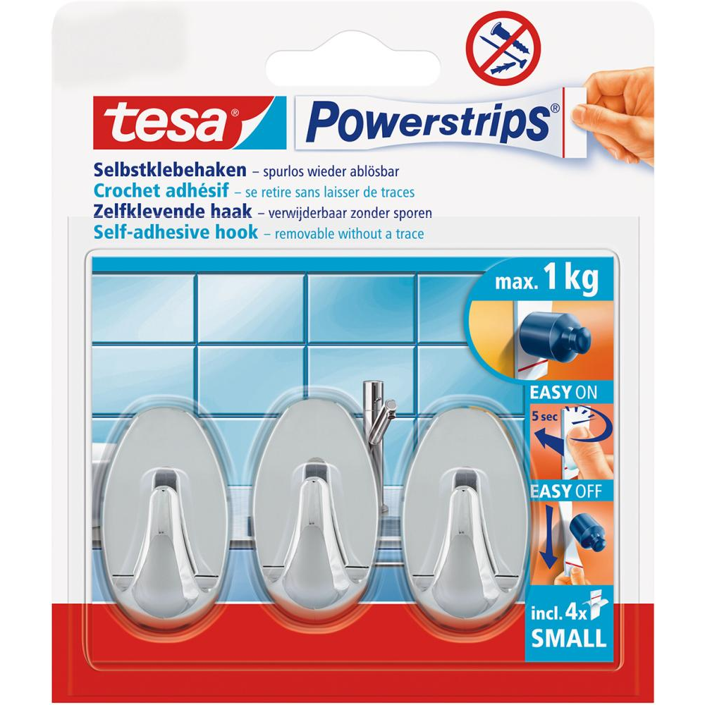 tesa Powerstrips System-Haken, Small Haken Oval chrom