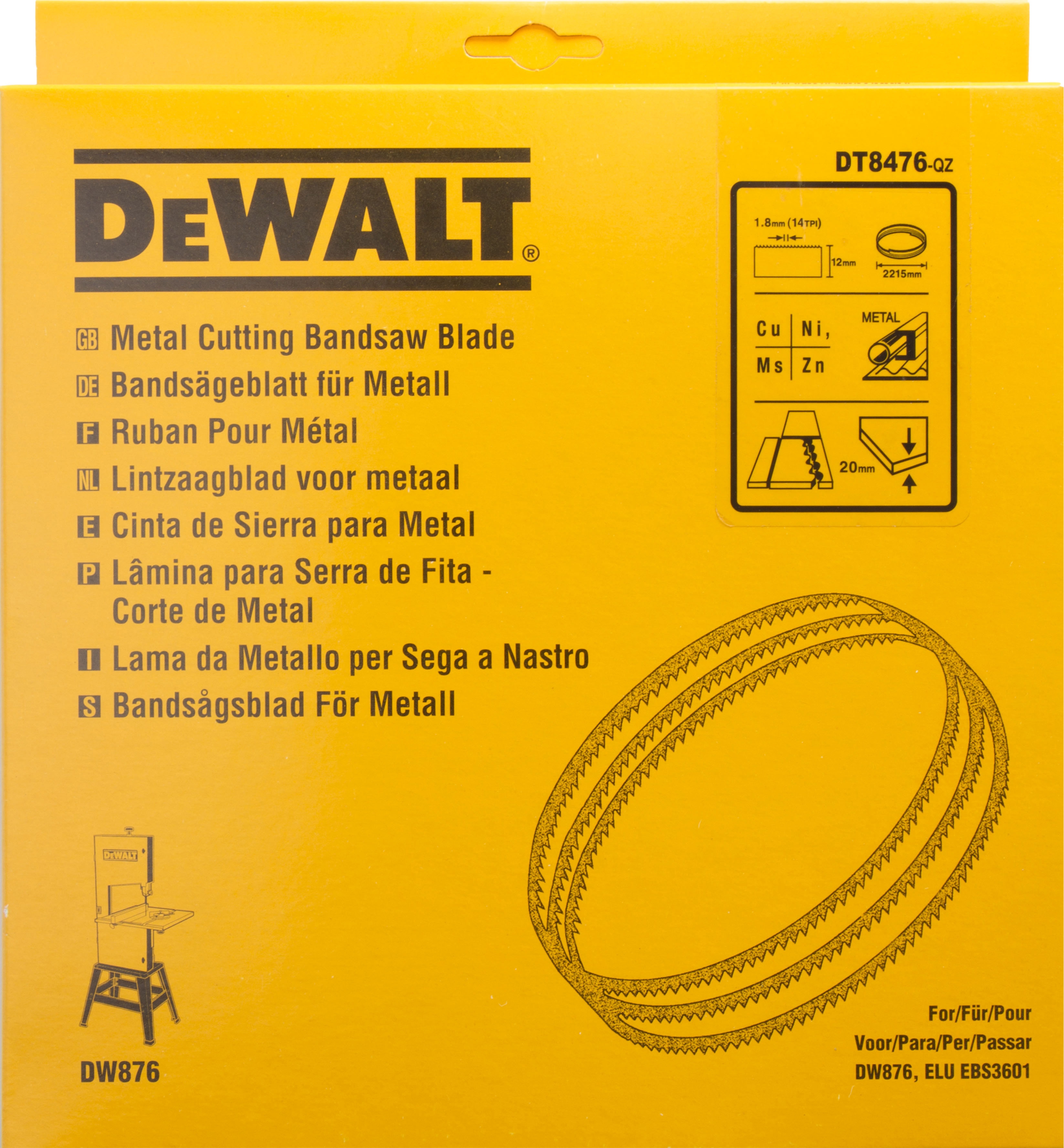 Dewalt DT8476-QZ,  Bandsaegebl 2215x12x0,6mm 1,8mm, Bandsägeblätter für DW 876 / Länge: 2215mm / Breite: 12mm / Dicke: 0.6mm / Zahnteilung: 1.8mm