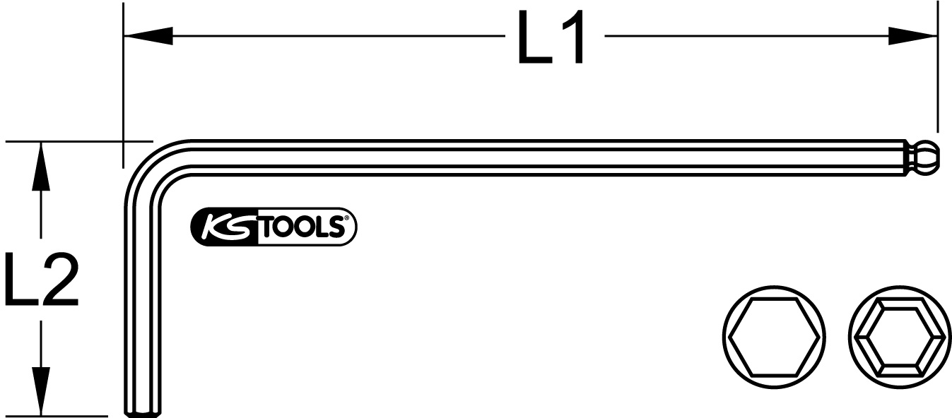 KSTOOLS Kugelkopf-Innensechskant-Winkelstiftschlüssel phosphatiert, lang, 14mm