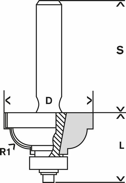 Bosch Kantenformfräser F, 8 mm, R1 6,3 mm, D 28,5 mm, L 13,2 mm, G 54 mm