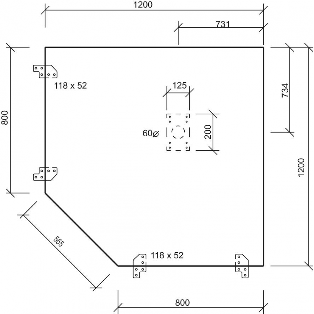 Trapezplatte mit Stützfuß, Schreibtisch-Serie B Trapezeckplatte 1200x1200 mm Buche