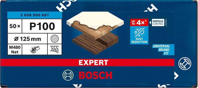Bosch EXPERT M480 Schleifnetz für Exzenterschleifer, 125 mm, K 100, 50 Stück