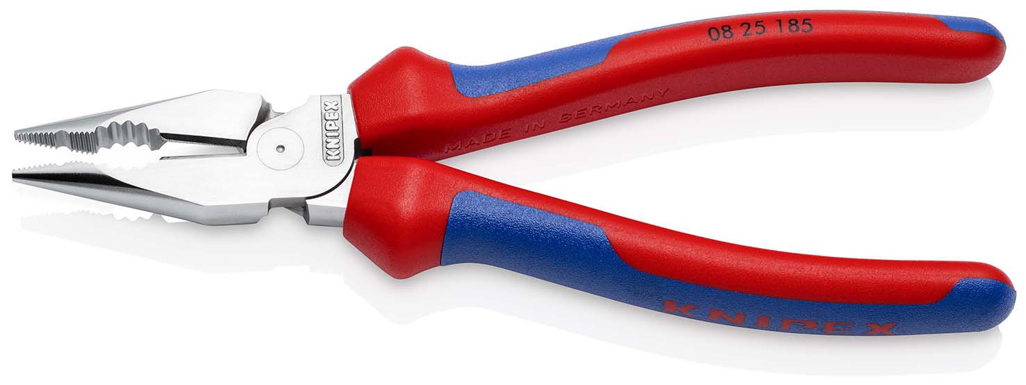 KNIPEX 08 25 185 SB Spitz-Kombizange mit Mehrkomponenten-Hüllen verchromt 185 mm