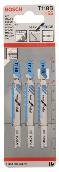 Bosch Stichsägeblatt T 118 B Basic for Metal, 3er-Pack