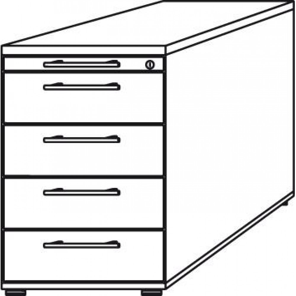Standcontainer, 4 Schübe, RE Kunststoff-Griffe Nussbaum